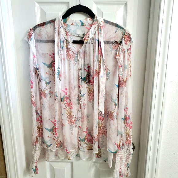 Allsaints Lara Melisma Chiffon Top in White - Picture 3 of 9